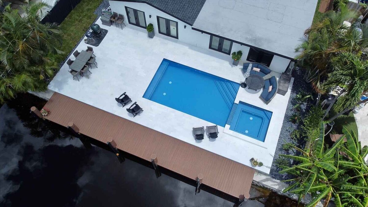 Swimming pool and spa birds eye view