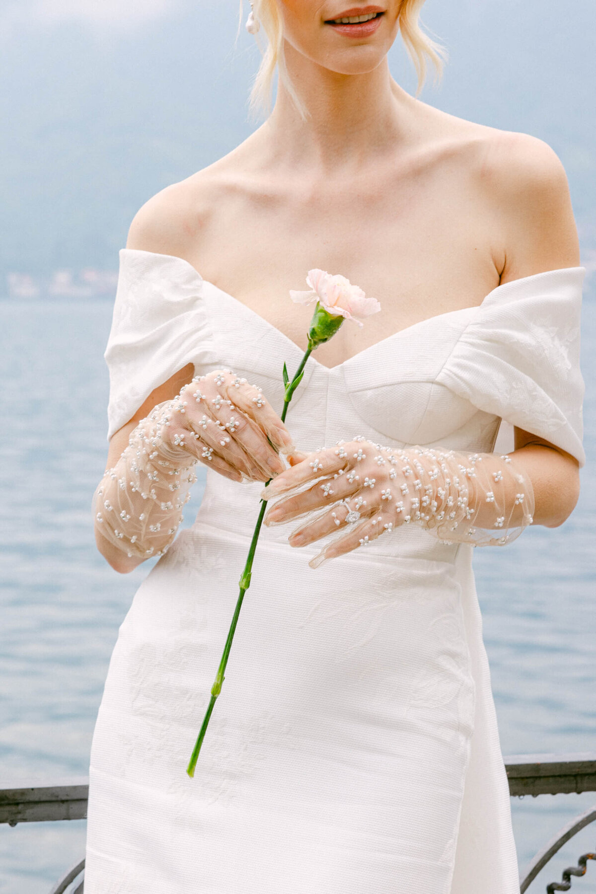 A wedding photo of a bride at Villa Balbiano on Lake Como in Italy