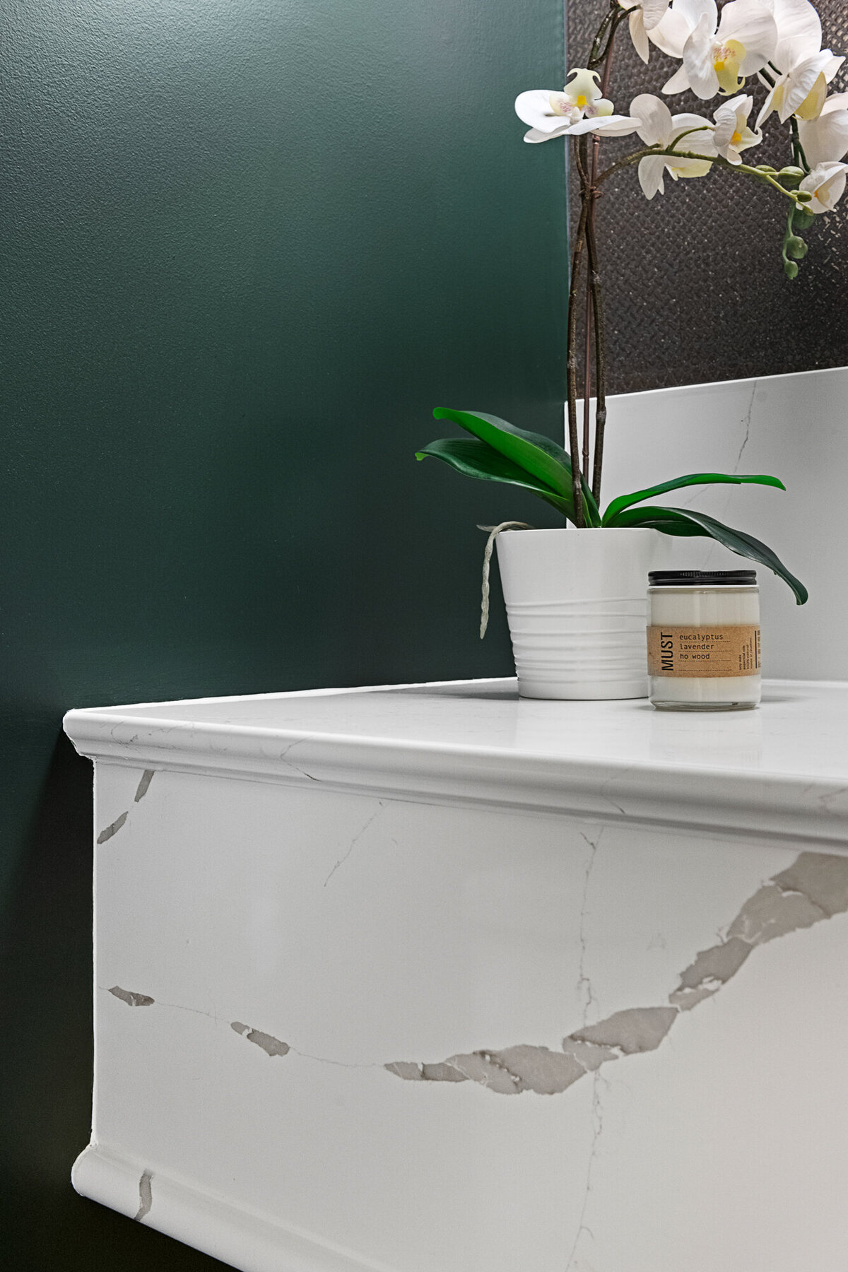 Final image of our moody luxe powder room interior design project.