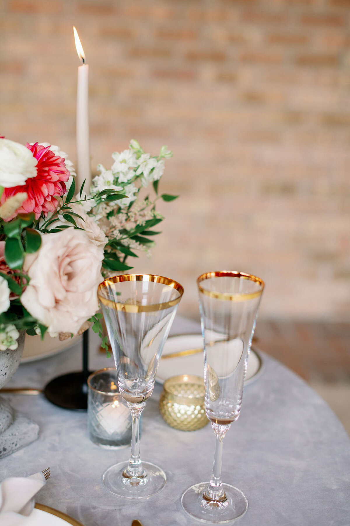 Gold and Crystal Champagne Flutes at Luxury Chicago North Shore Outdoor Wedding Venue