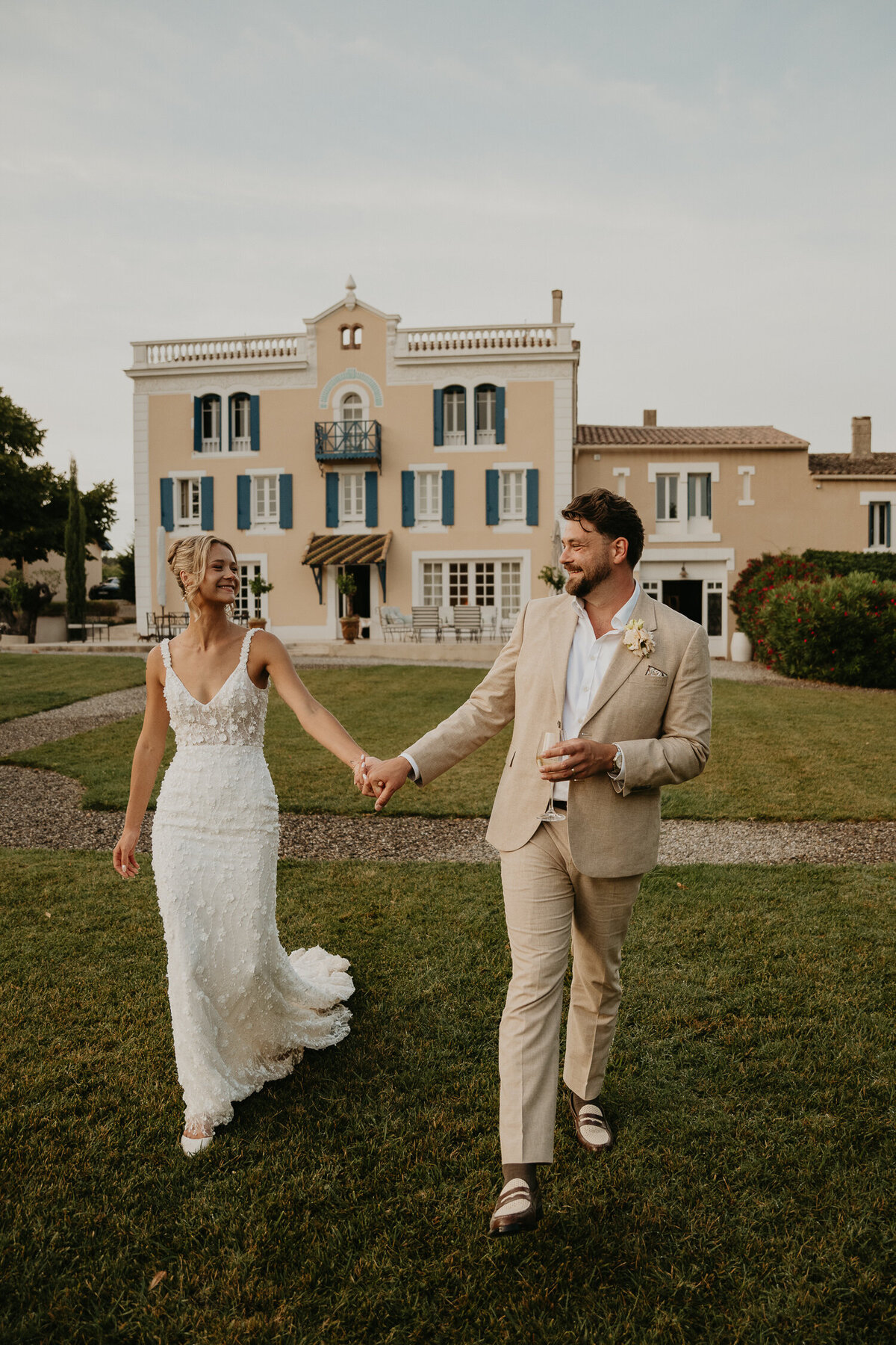 Bride and Groom at their wedding at Chateau Canet in Carcassonne.