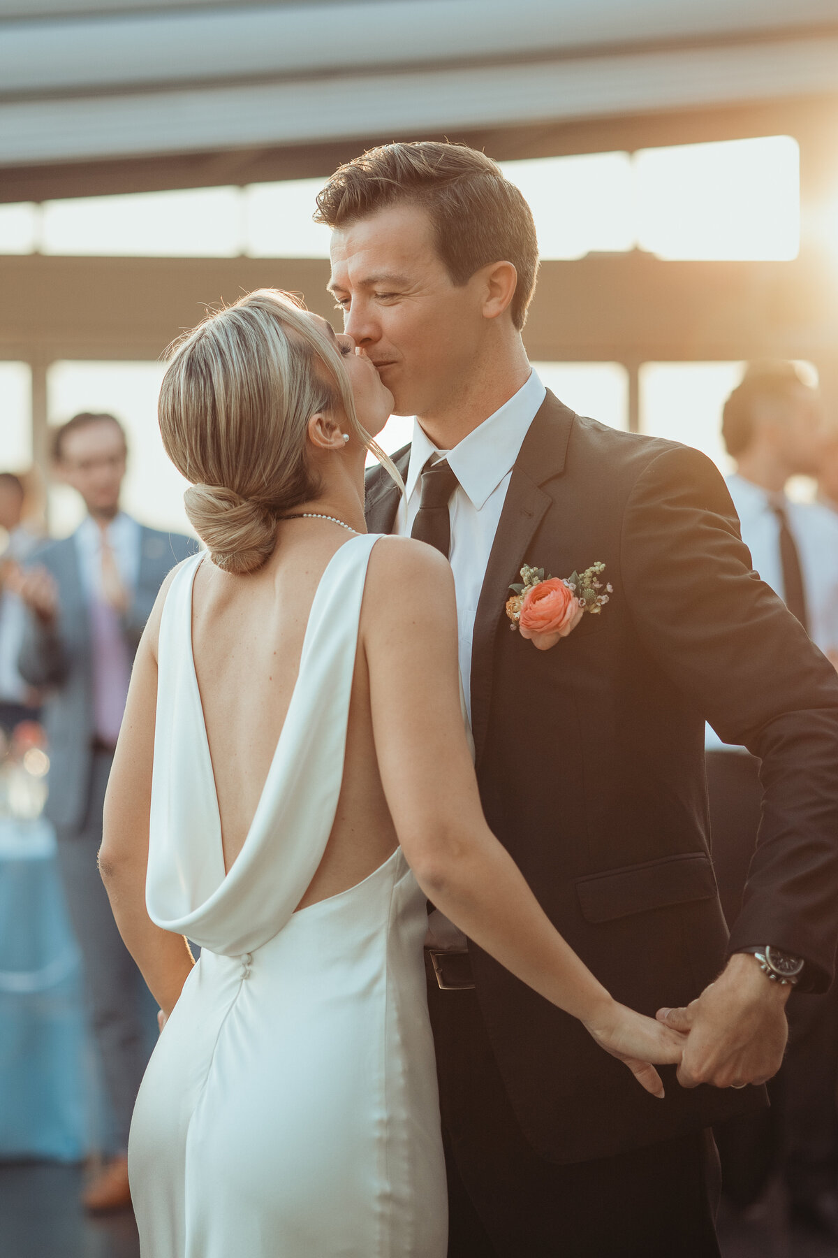 bride and groom kissing during their first dance at Revery in Columbus, Ohio