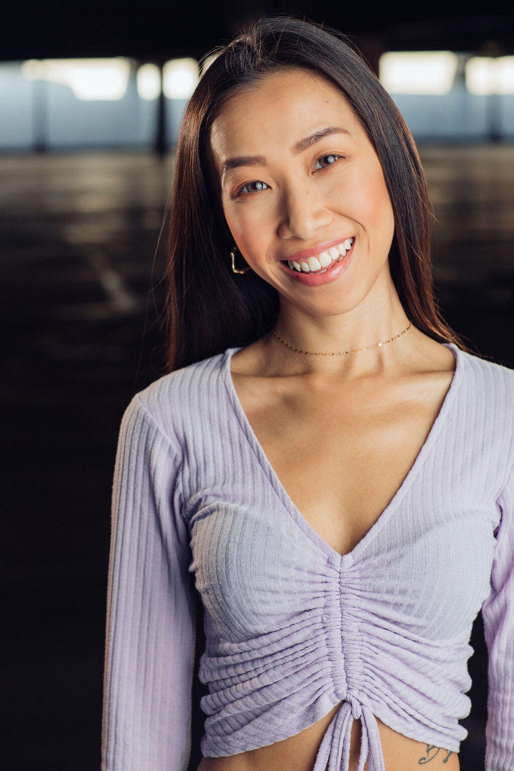 Headshot Photograph Of Young Woman In Lavender Crop Top Los Angeles