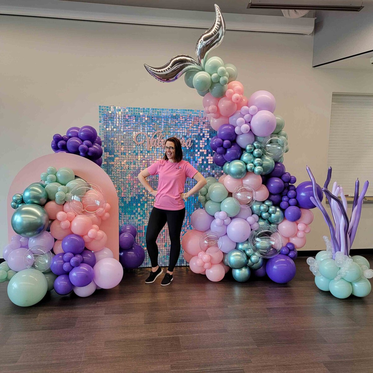 The underwater world with Air with Flair Decor's Custom Balloon Installation, featuring The Little Mermaid theme. The venue in the magical colors and whimsical vibes of our expertly crafted balloon artistry, creating a unique and memorable atmosphere.