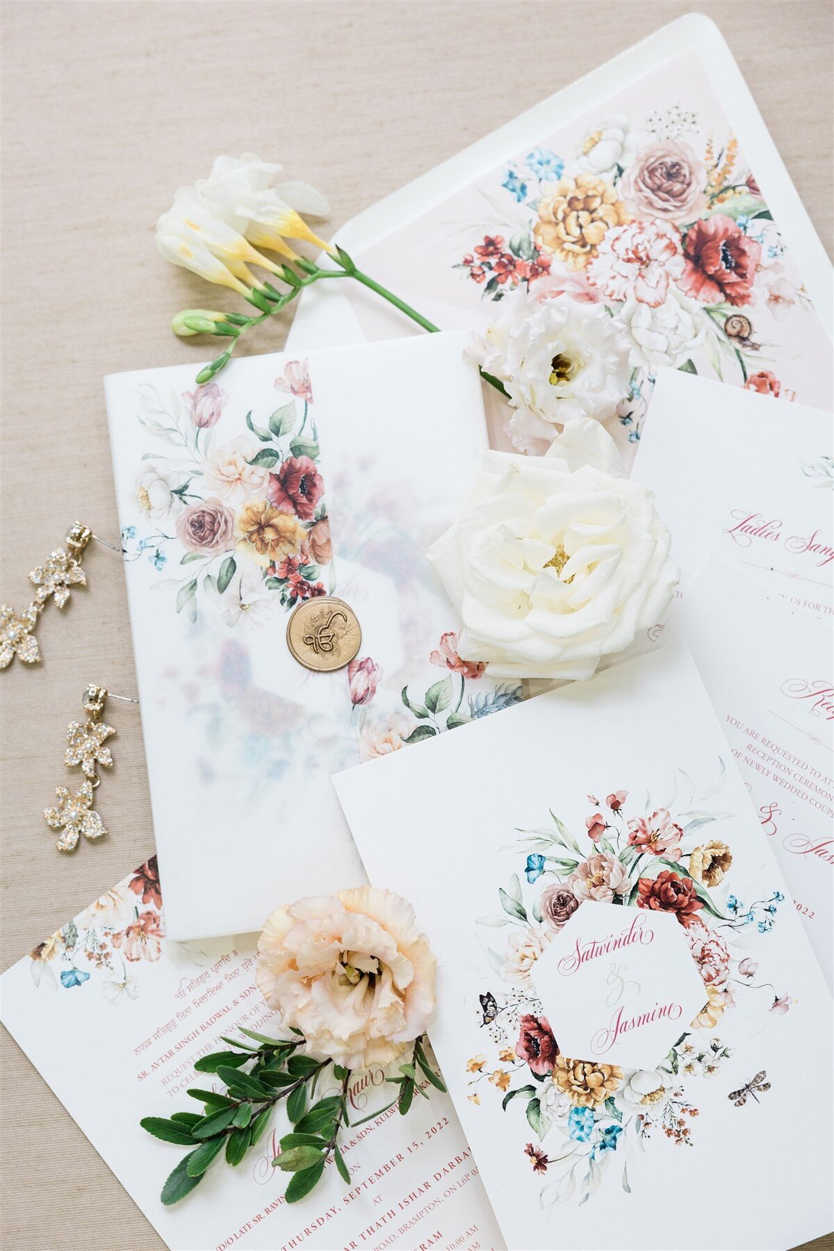 Ivory florals vellum wrap wedding invitation 4