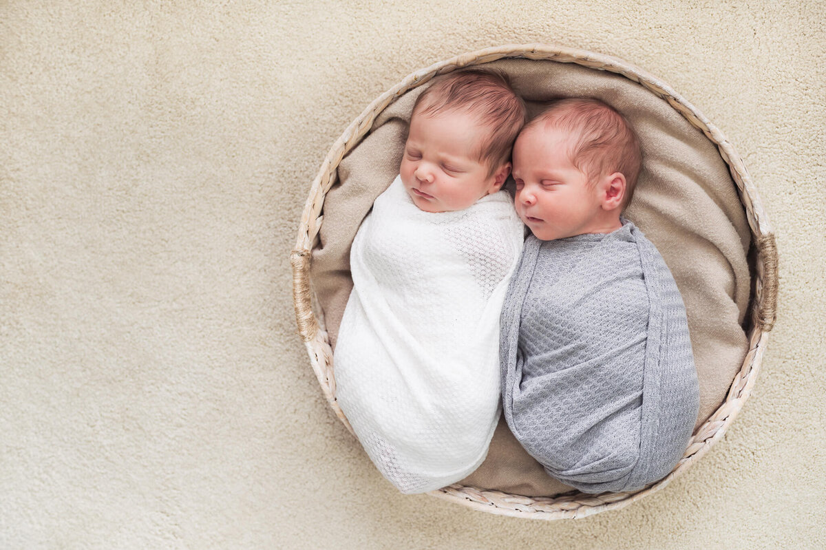 Twin newborns posing for newborn photos