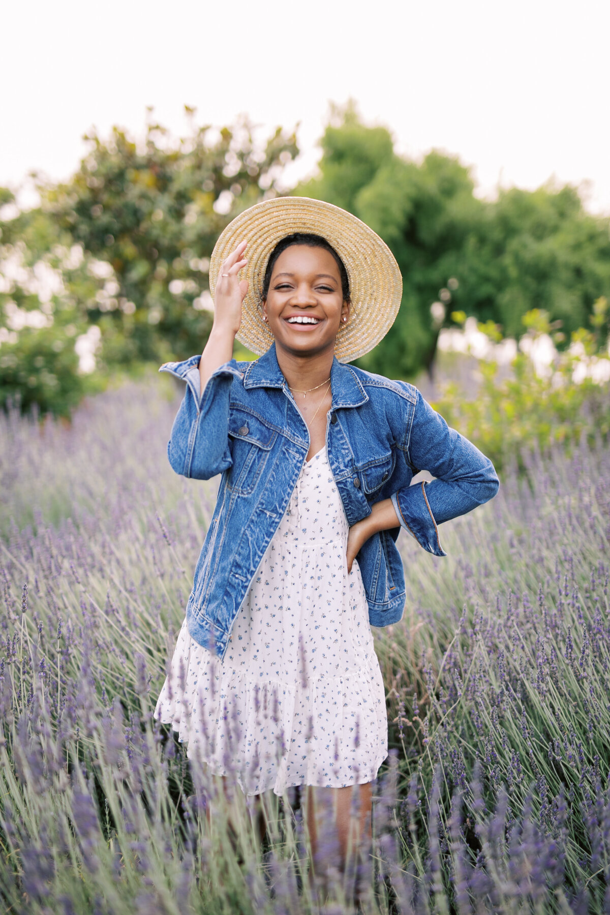 Woman business owner smiling in a lavender field