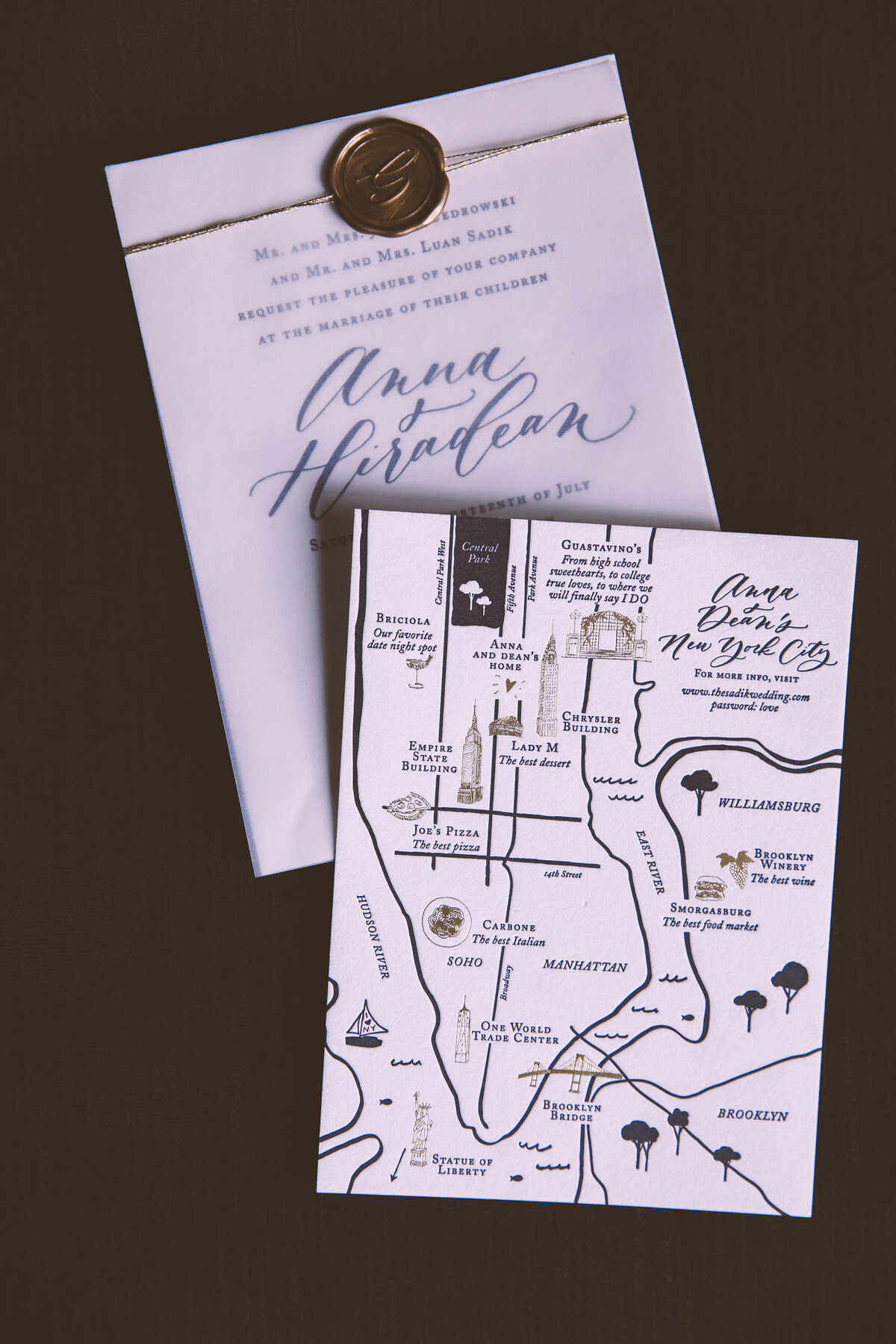 Wedding rings and printed details arranged before the ceremony