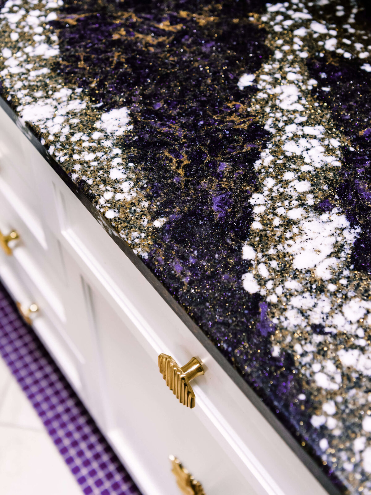 sweet southern home merry maximalism purple and white granite countertops on white table