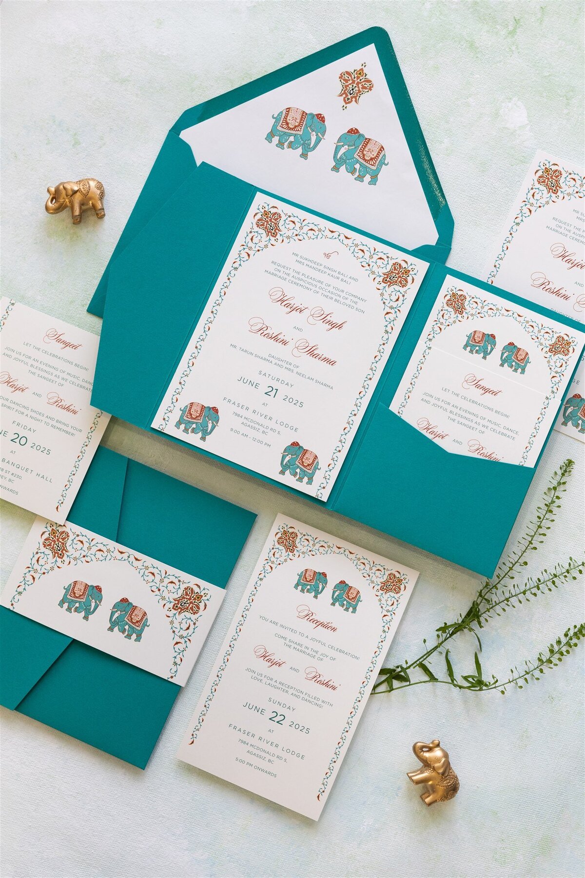 Teal pocket-fold wedding invitation 5