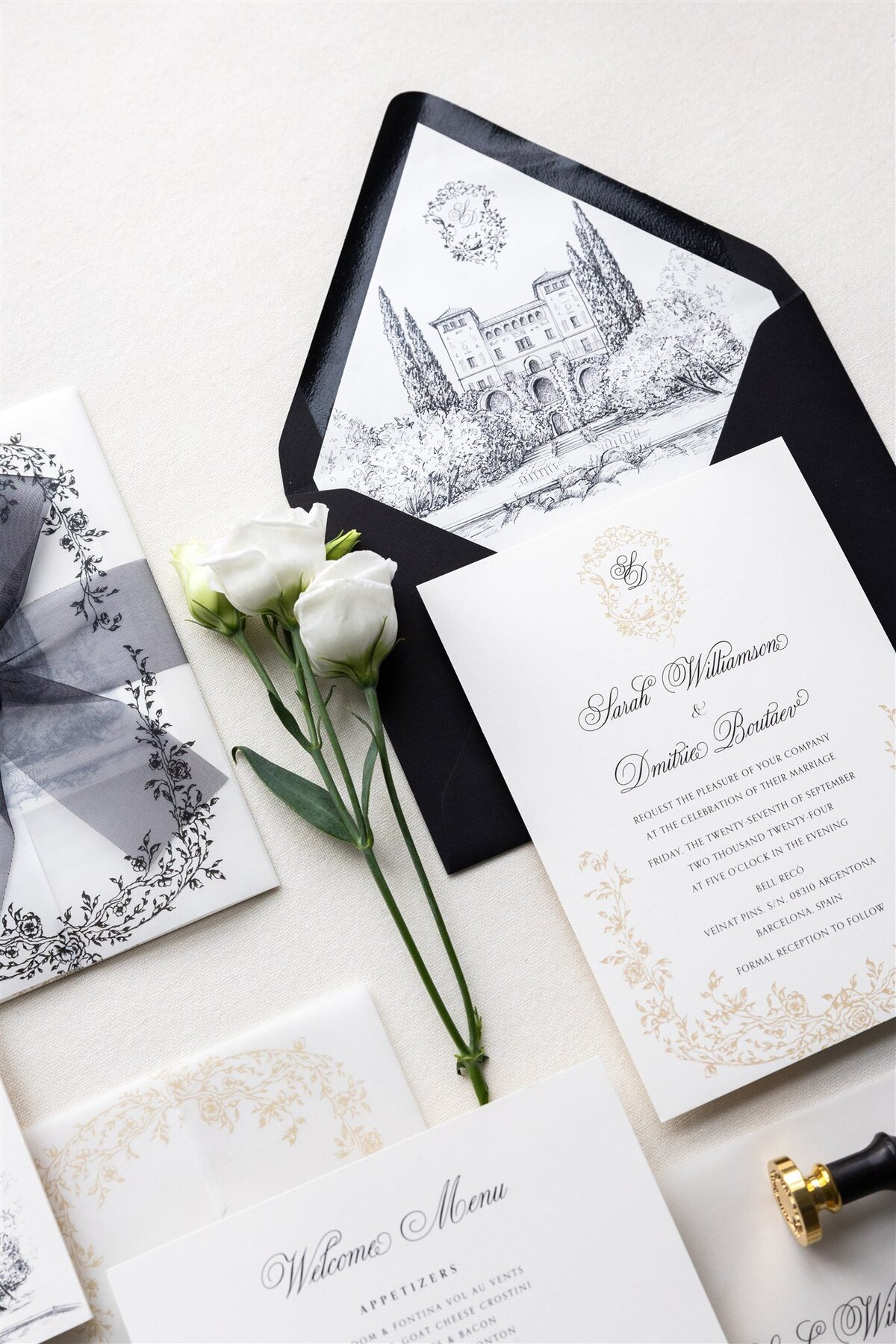 G Designers Black and white destination wedding invitations 10