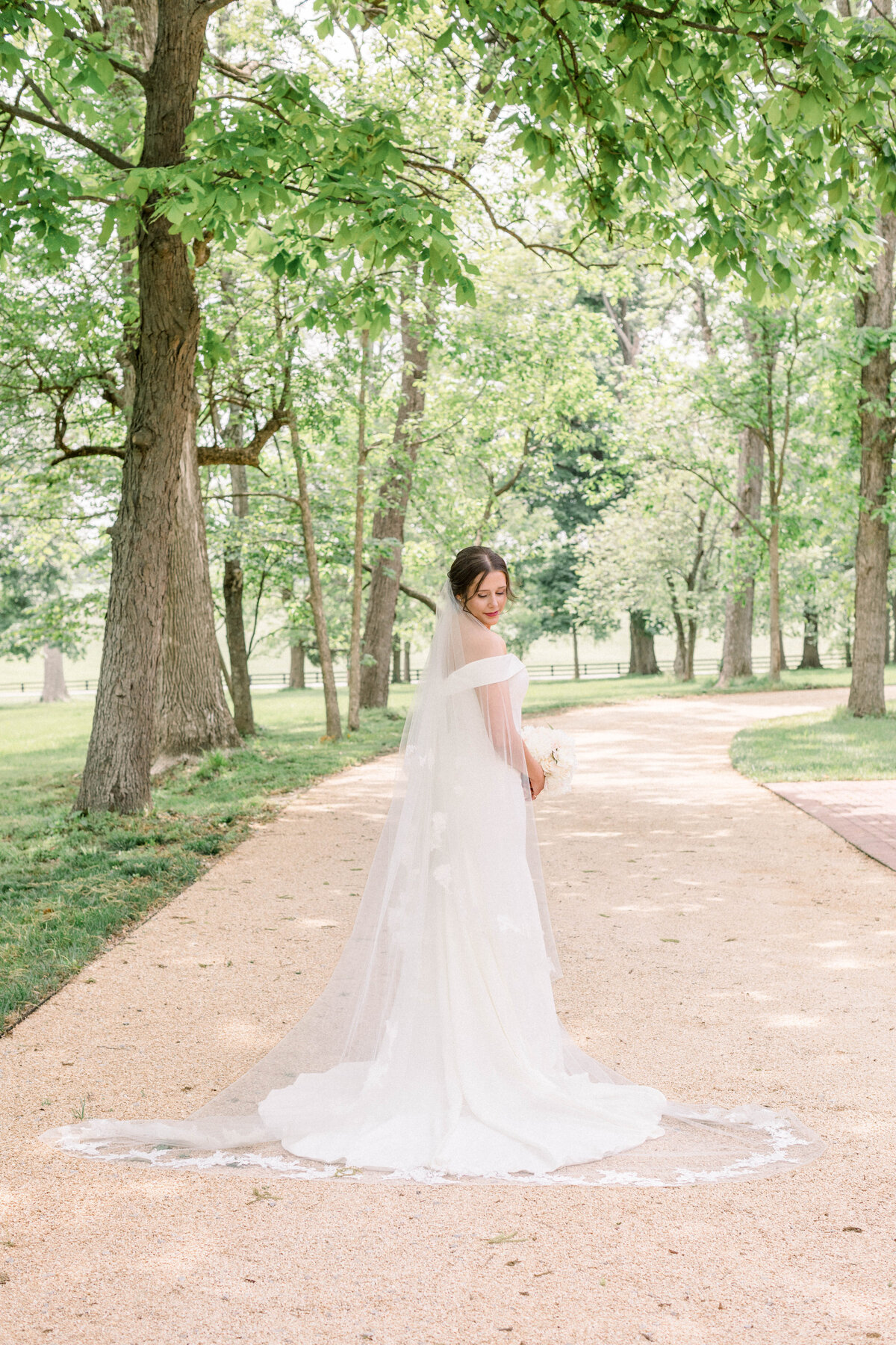 bridal portrait taken on a trail in the woods