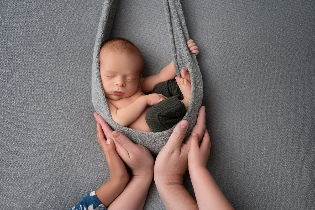 Newborn photo with family hands