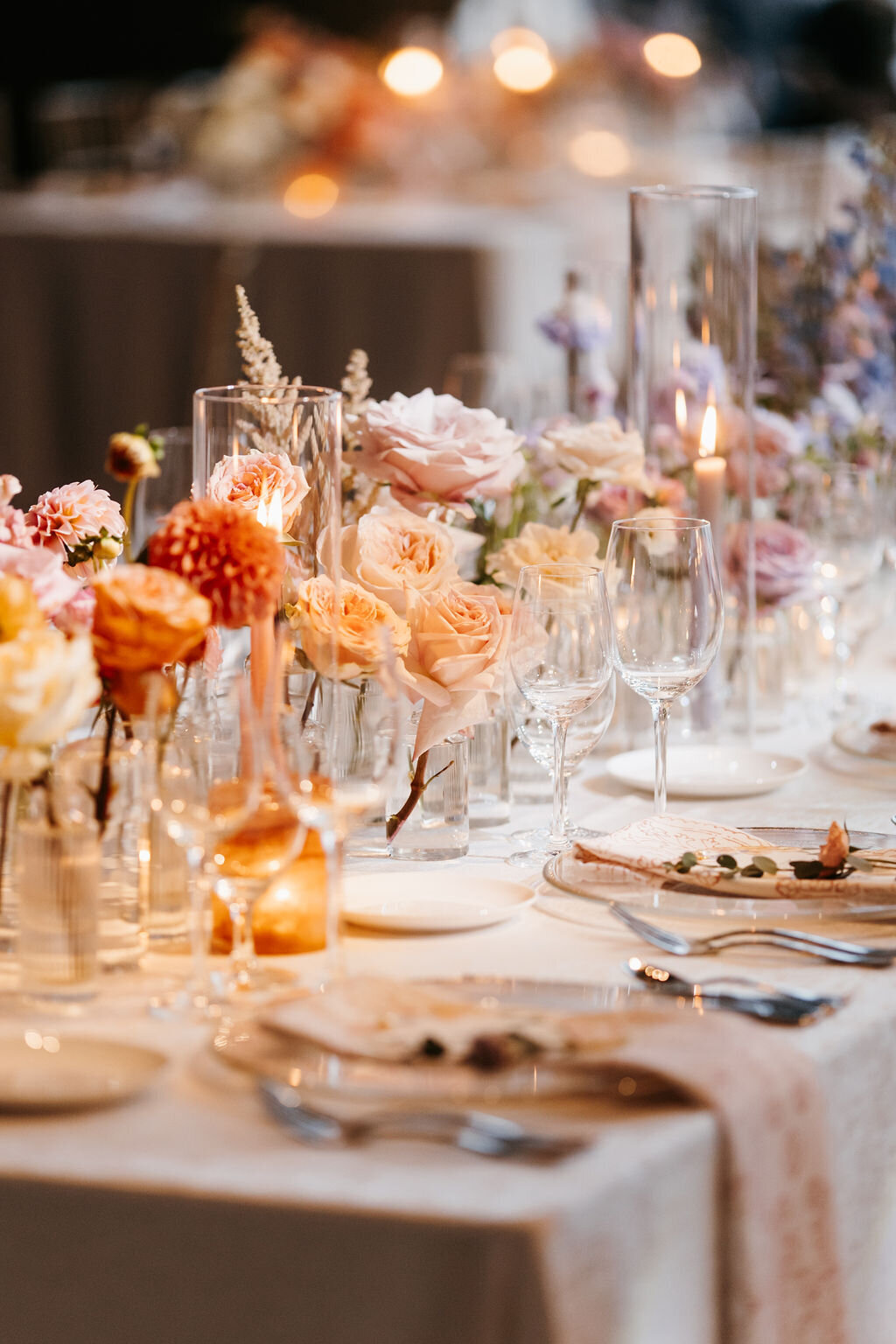 pastel flowers wedding reception centerpiece