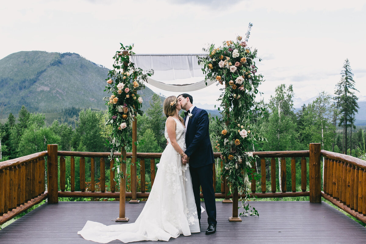 bride and groom kissing