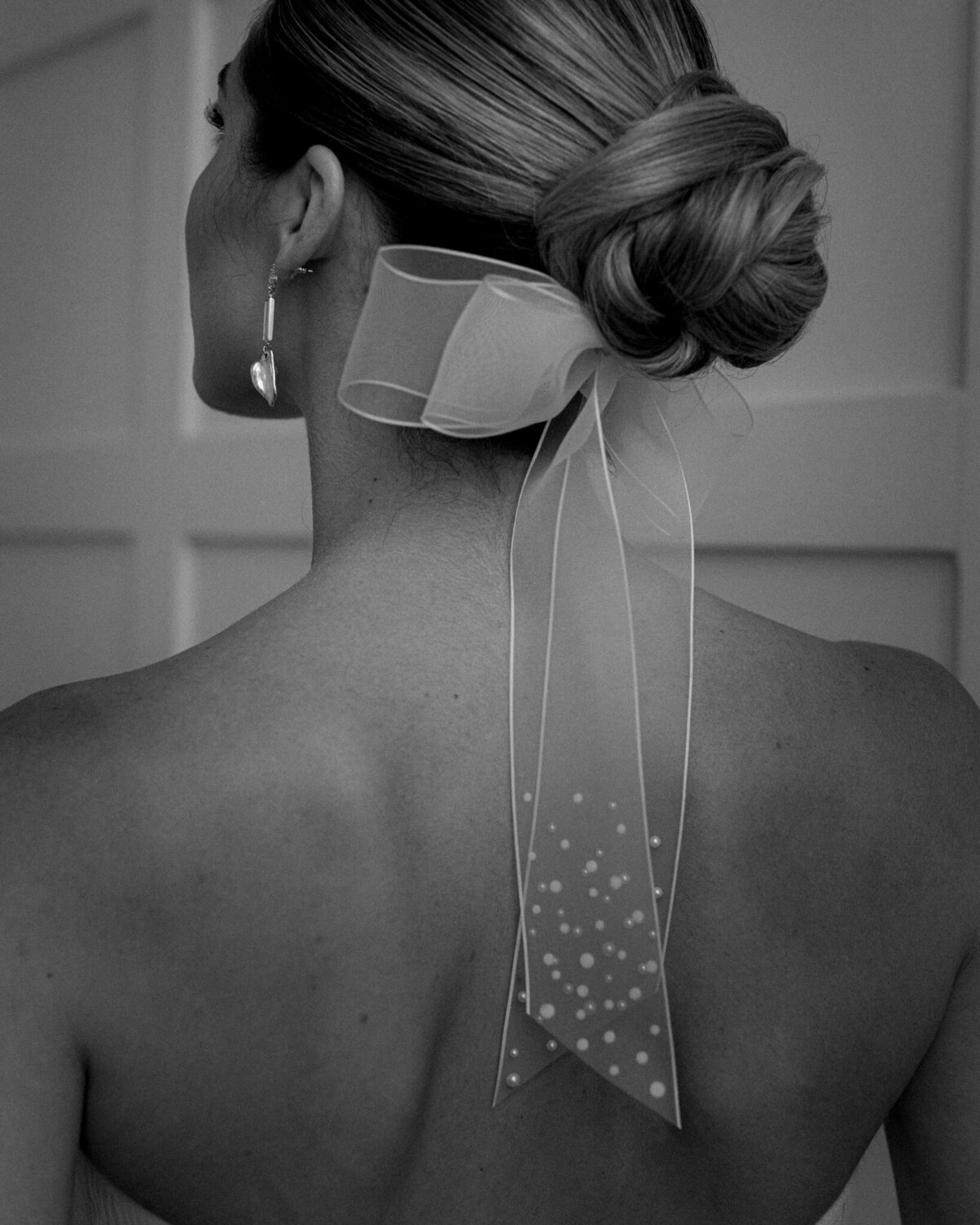 Modern ribbon hair bow with embellishments by Blair Nadeau Bridal Adornments, romantic and modern wedding jewelry based in Brampton.  Featured on the Brontë Bride Vendor Guide.