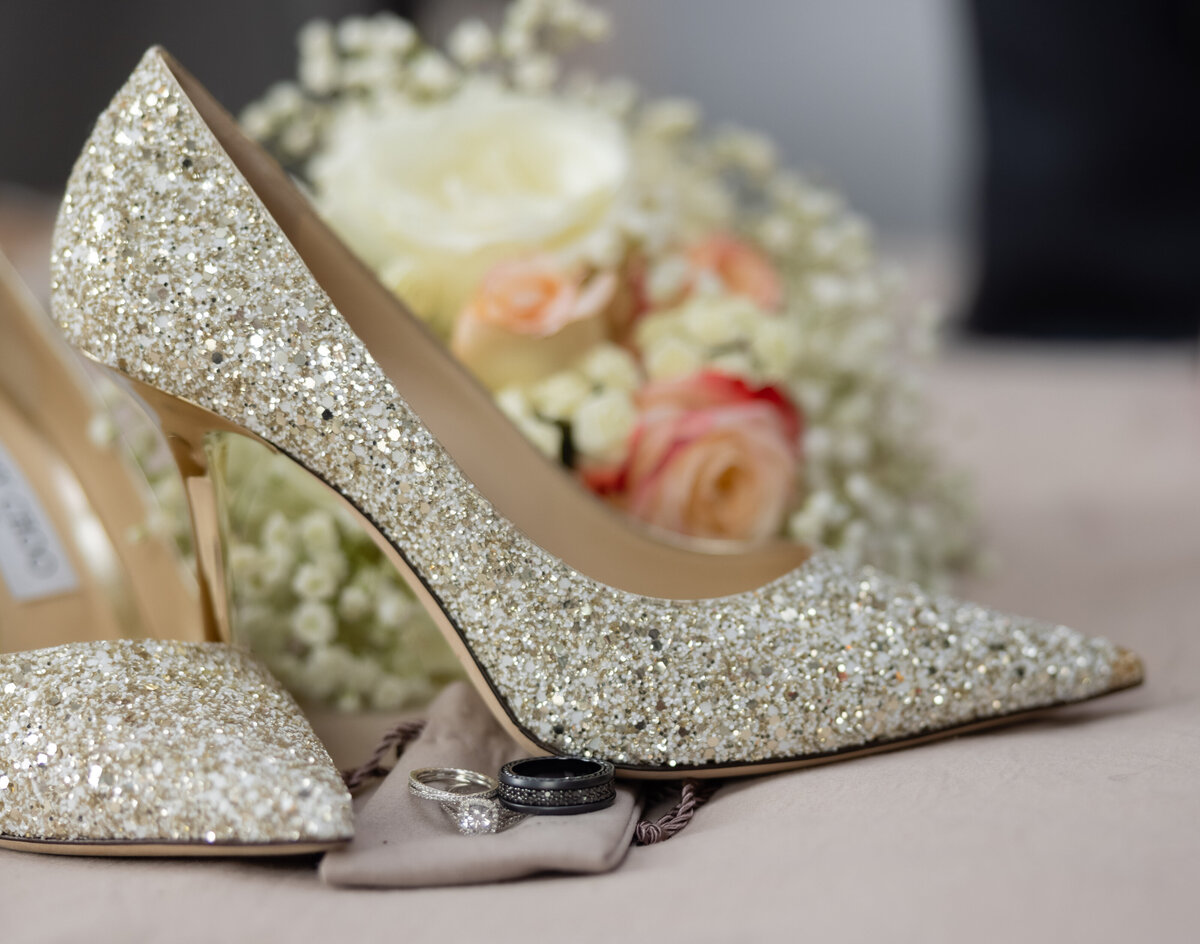 Bride jimmy choo shoes and the diamond ring Cleveland wedding photographer