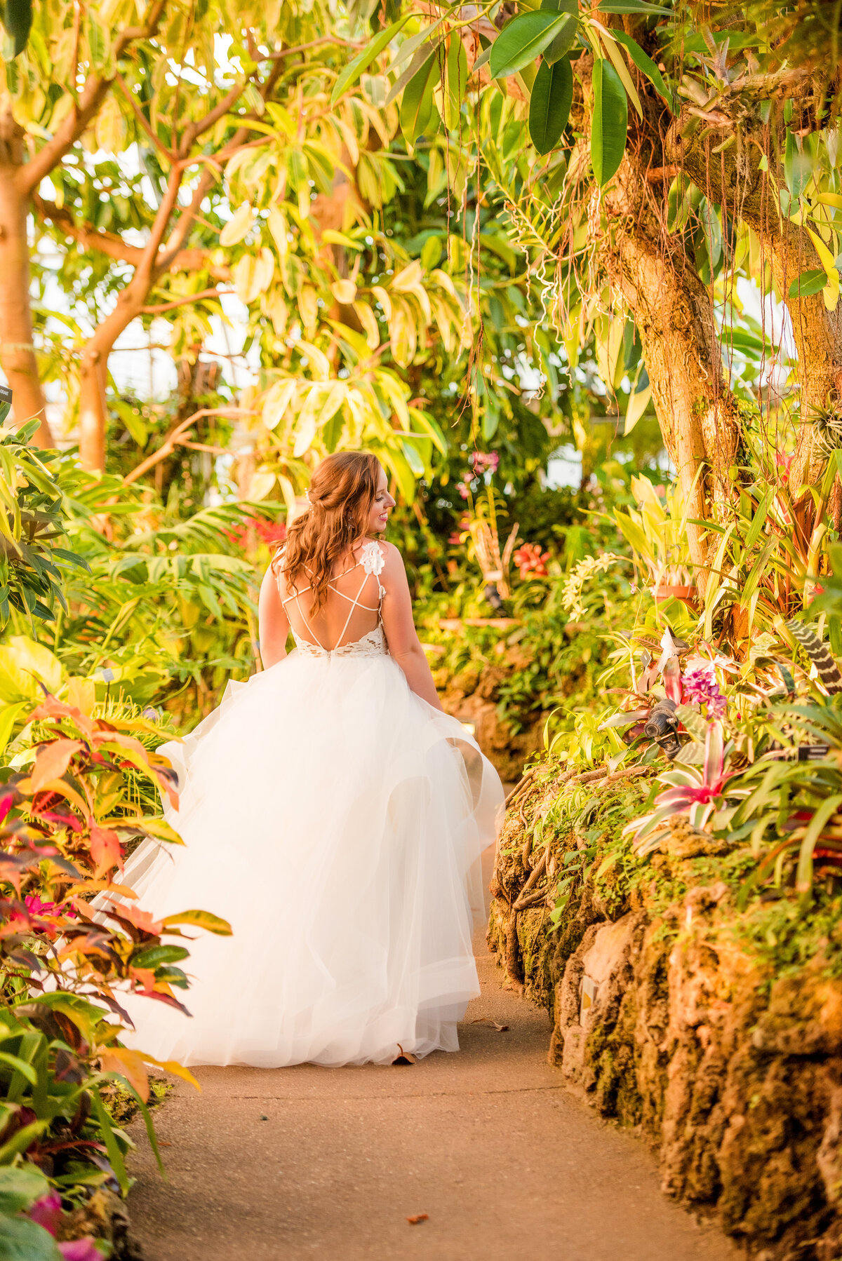 bride in orchid room colorful at phipps conservatory
