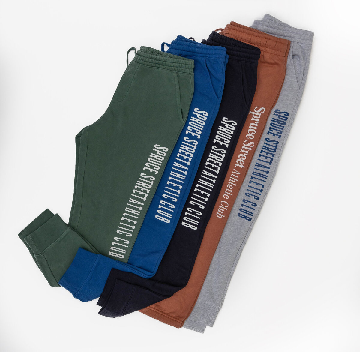 5 branded sweatpants, with ankles all folded up
