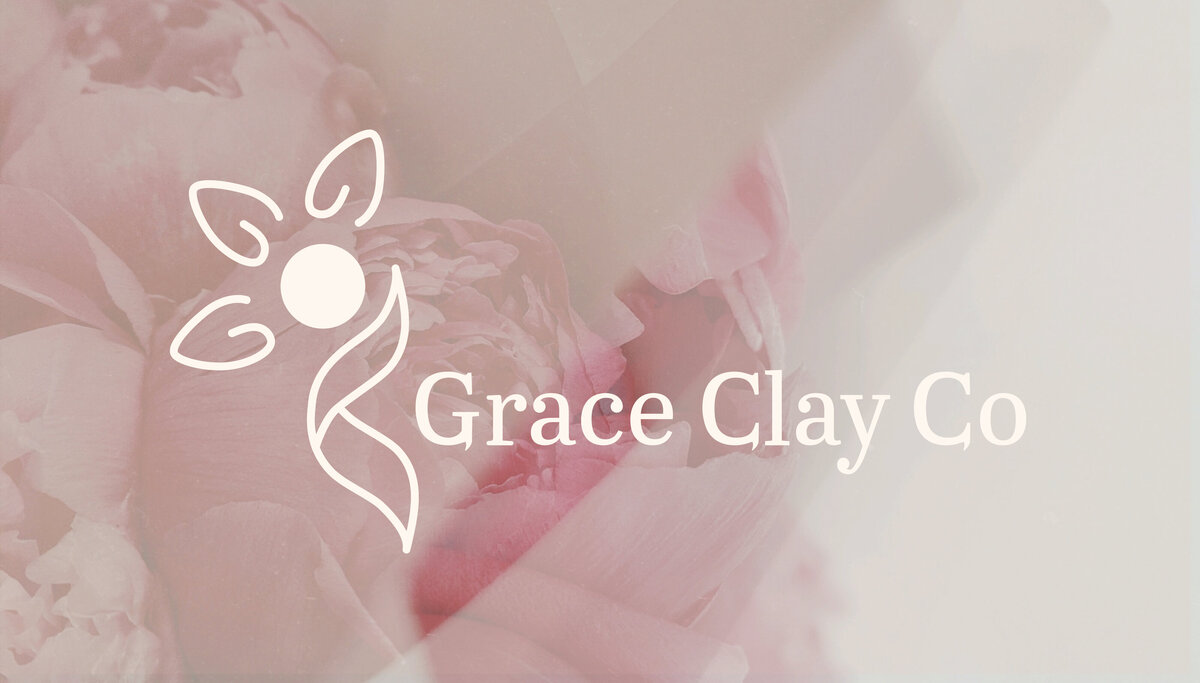 Grace Clay Co logo created by Ayanna Richilano Designs  on top of a pink washed image of a flower.