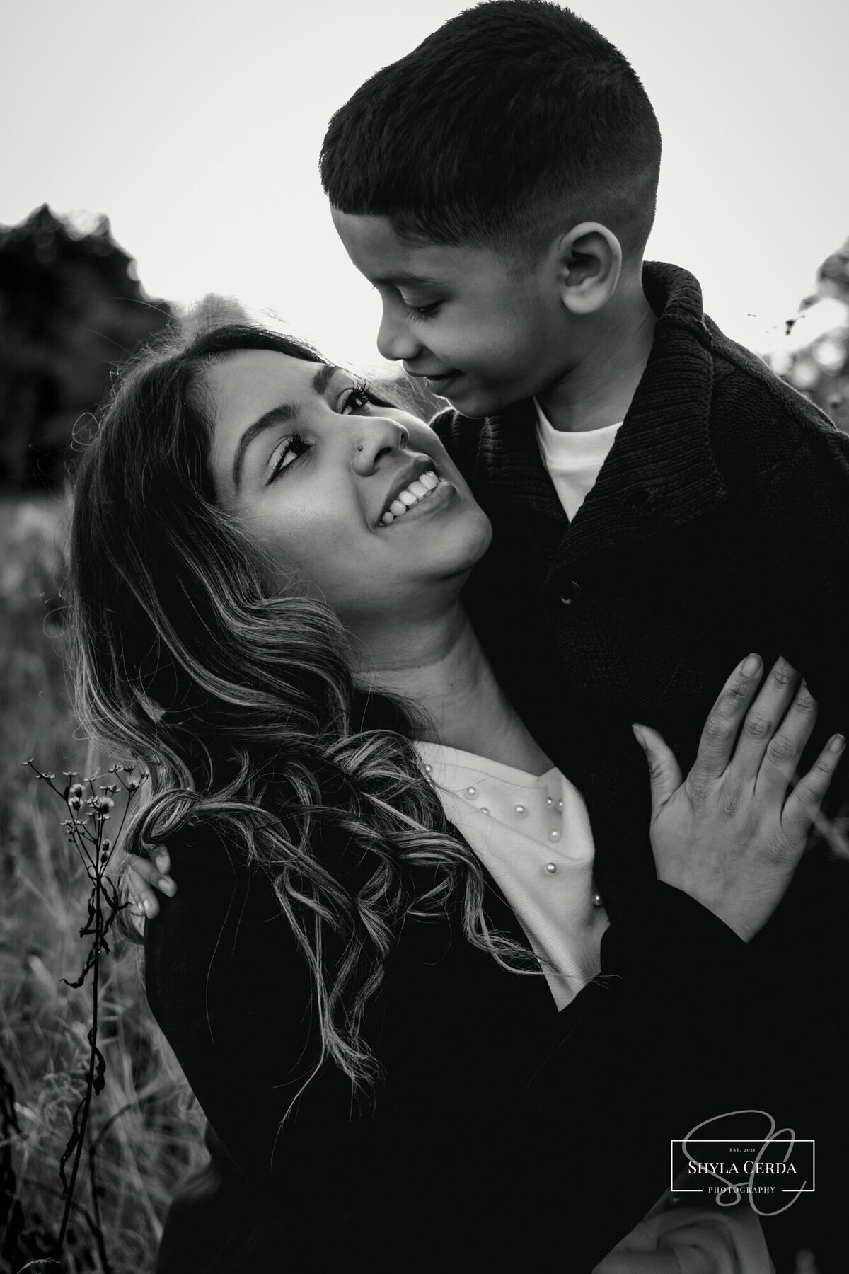 Mom and son laughing