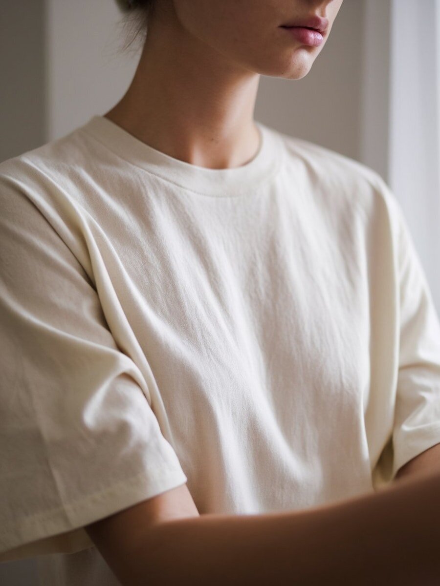 Close-up of Person in Light-colored T-shirt copy