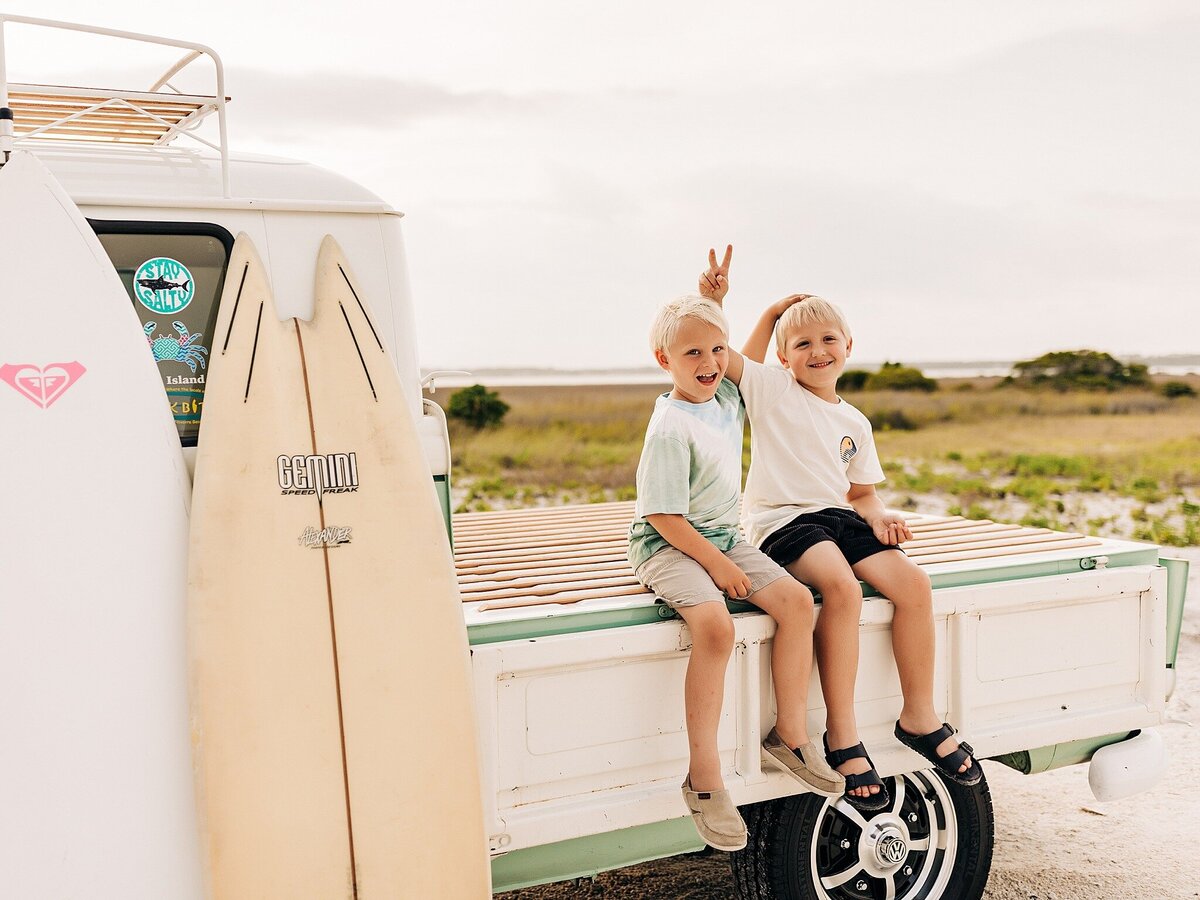Children photographed with Suzanne Sawyer’s vintage Volkswagen bus