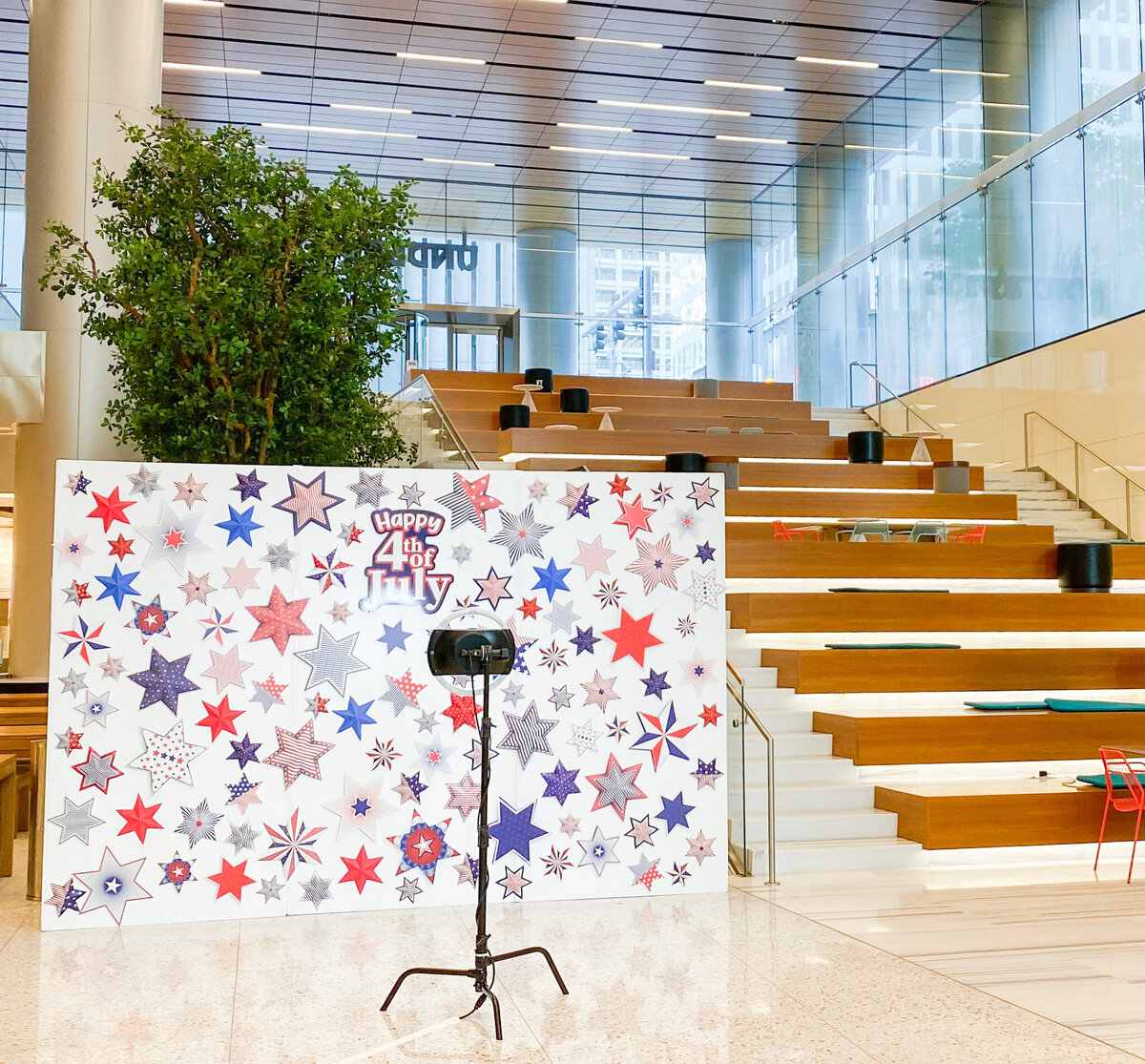 July 4th red, white and blue photo booth backdrop for corporate event