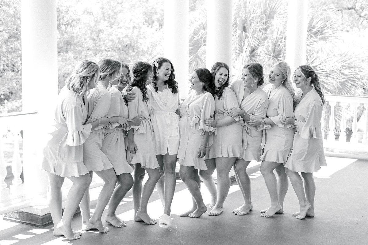 black and white photo of bride and bridesmaids