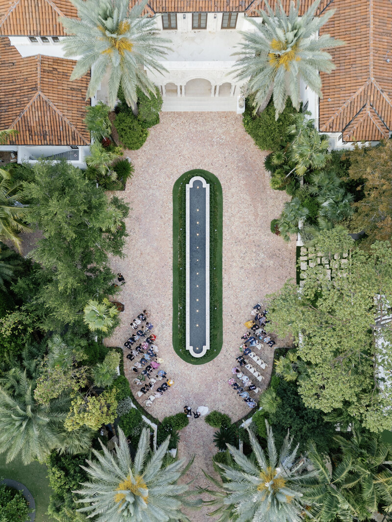 ariel photo of an outdoor Miami wedding ceremony 