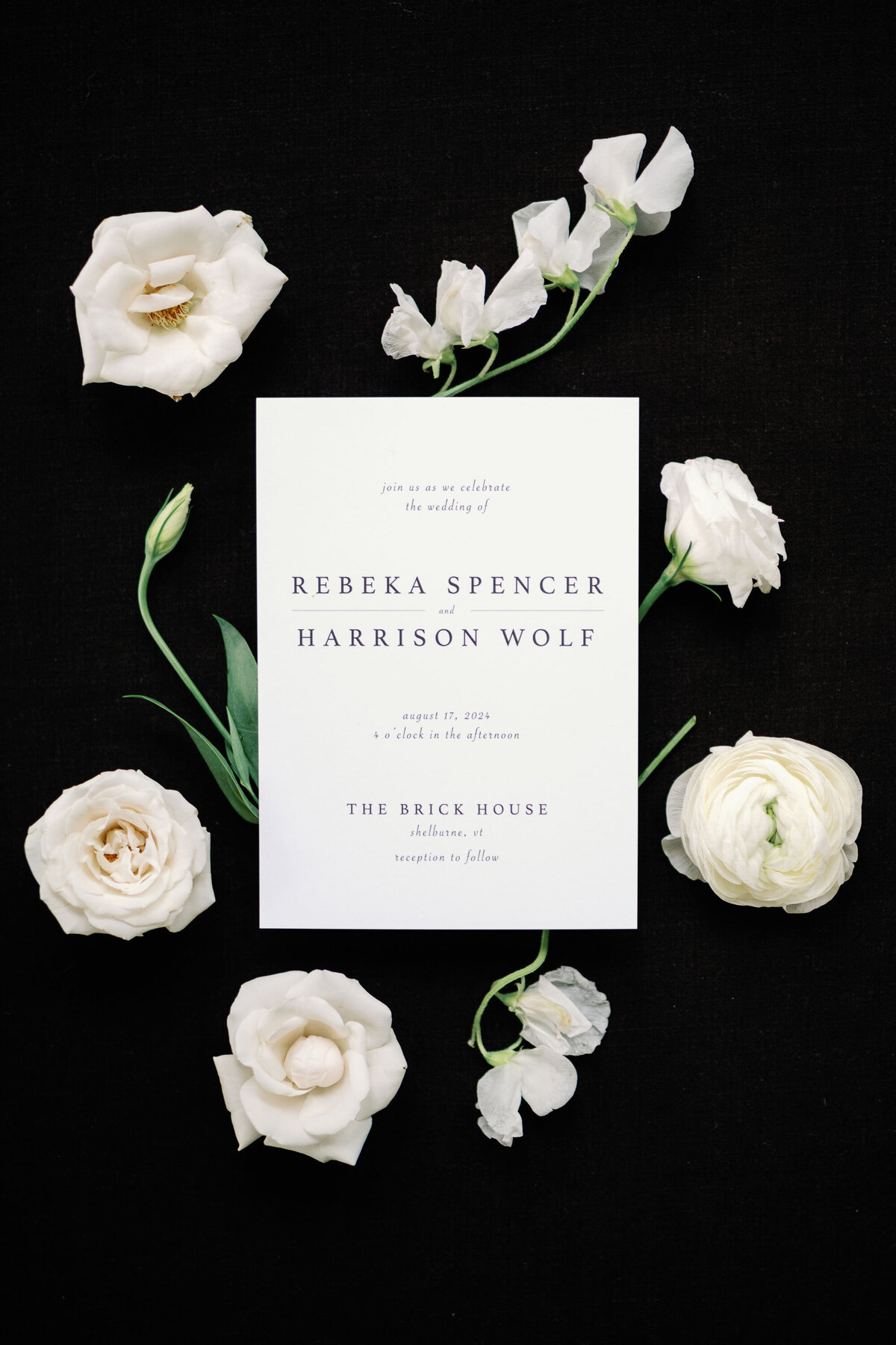 black and white invitation suite for shelburne vt wedding
