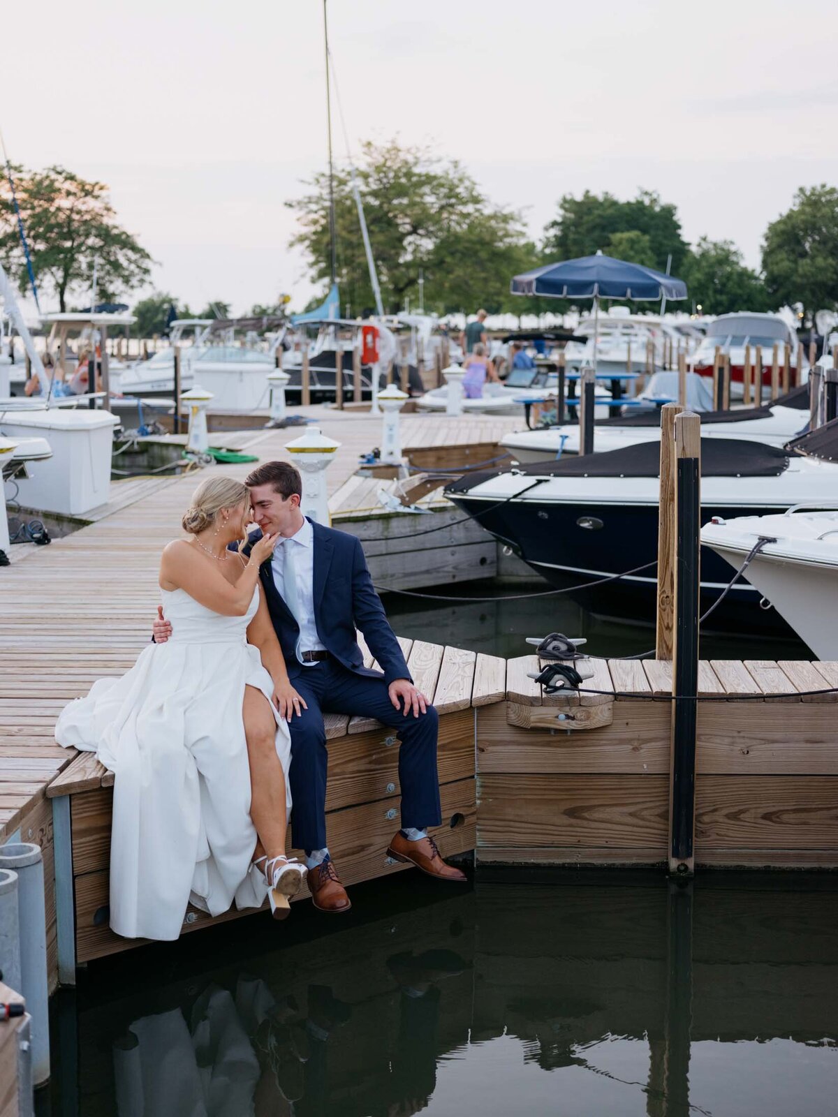 Bride and groom on the dock at Cleveland Yachting Club