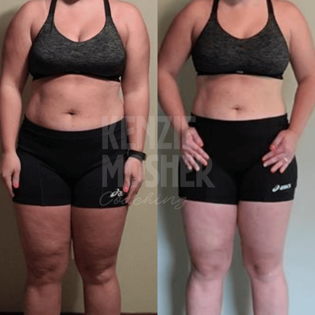 Functional fat loss transformation for woman overcoming chronic fatigue, bloating, and perimenopause weight gain.
