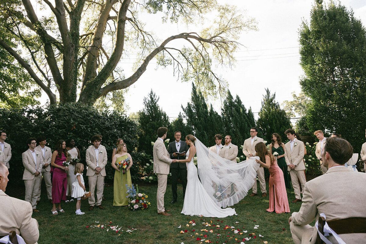 Wedding ceremony under wooded area at the Cordelle in Nashville, TN. 