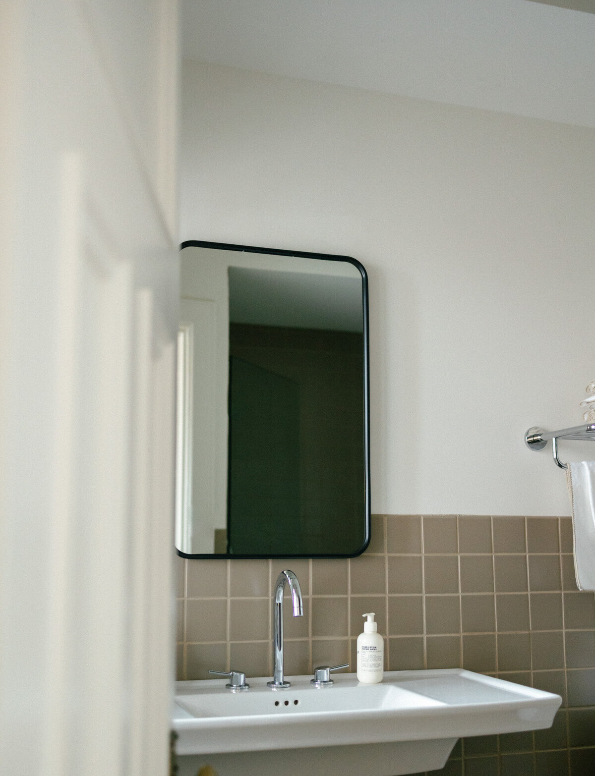 clean bathroom details, interior design at ALEO Detroit, film brand photography
