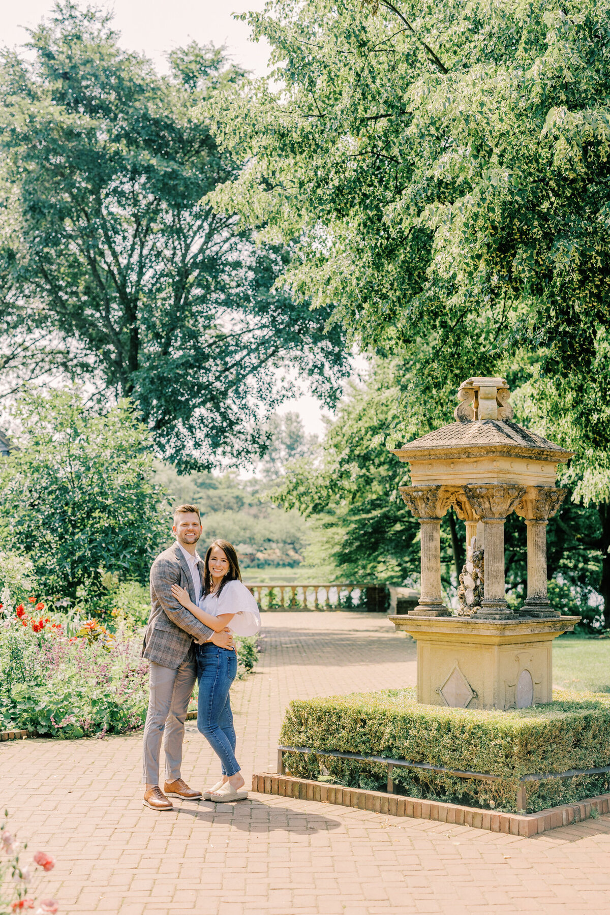 An engagement photo at the Chicago Botanic Garden