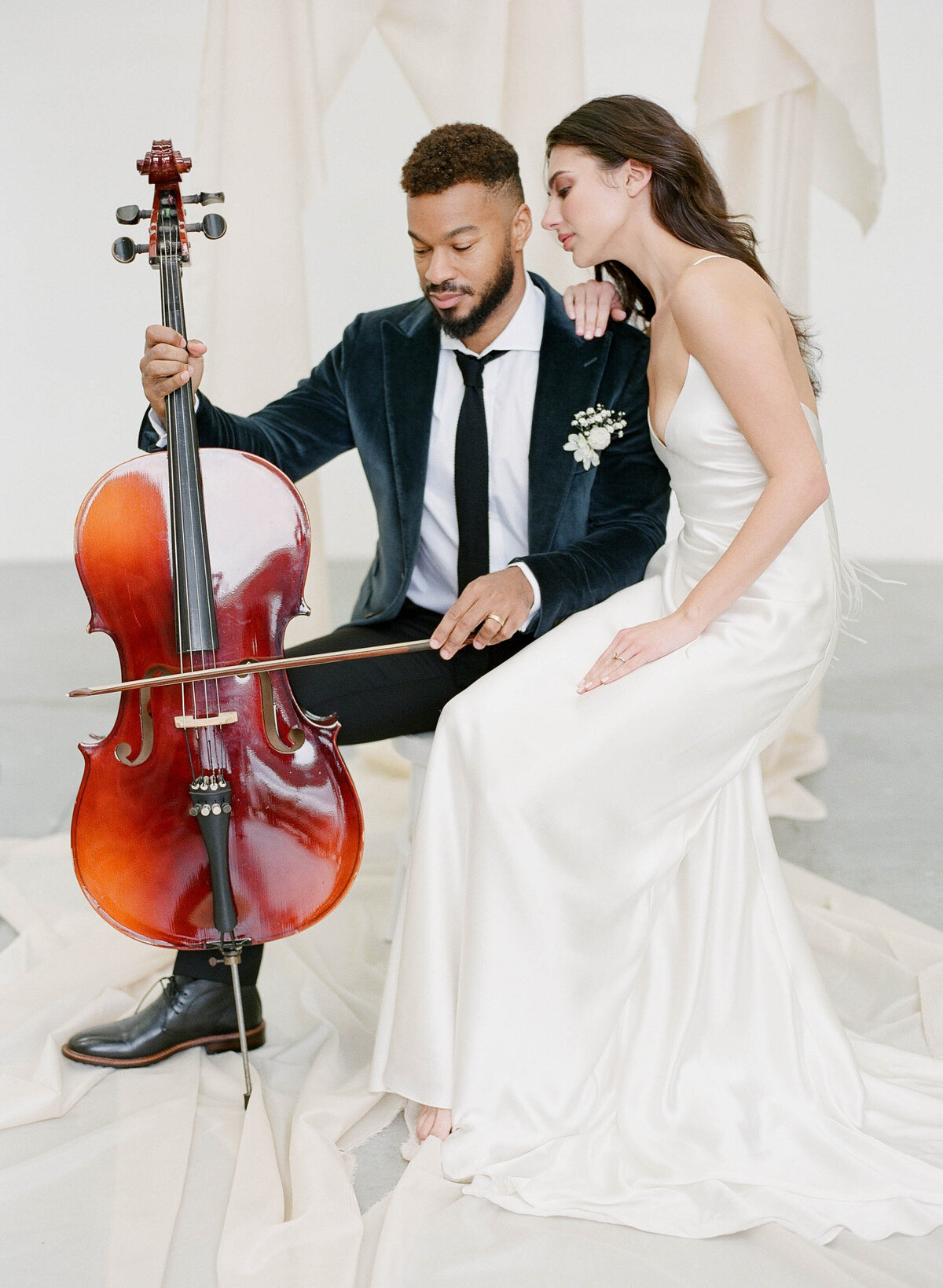 bride and groom with cello