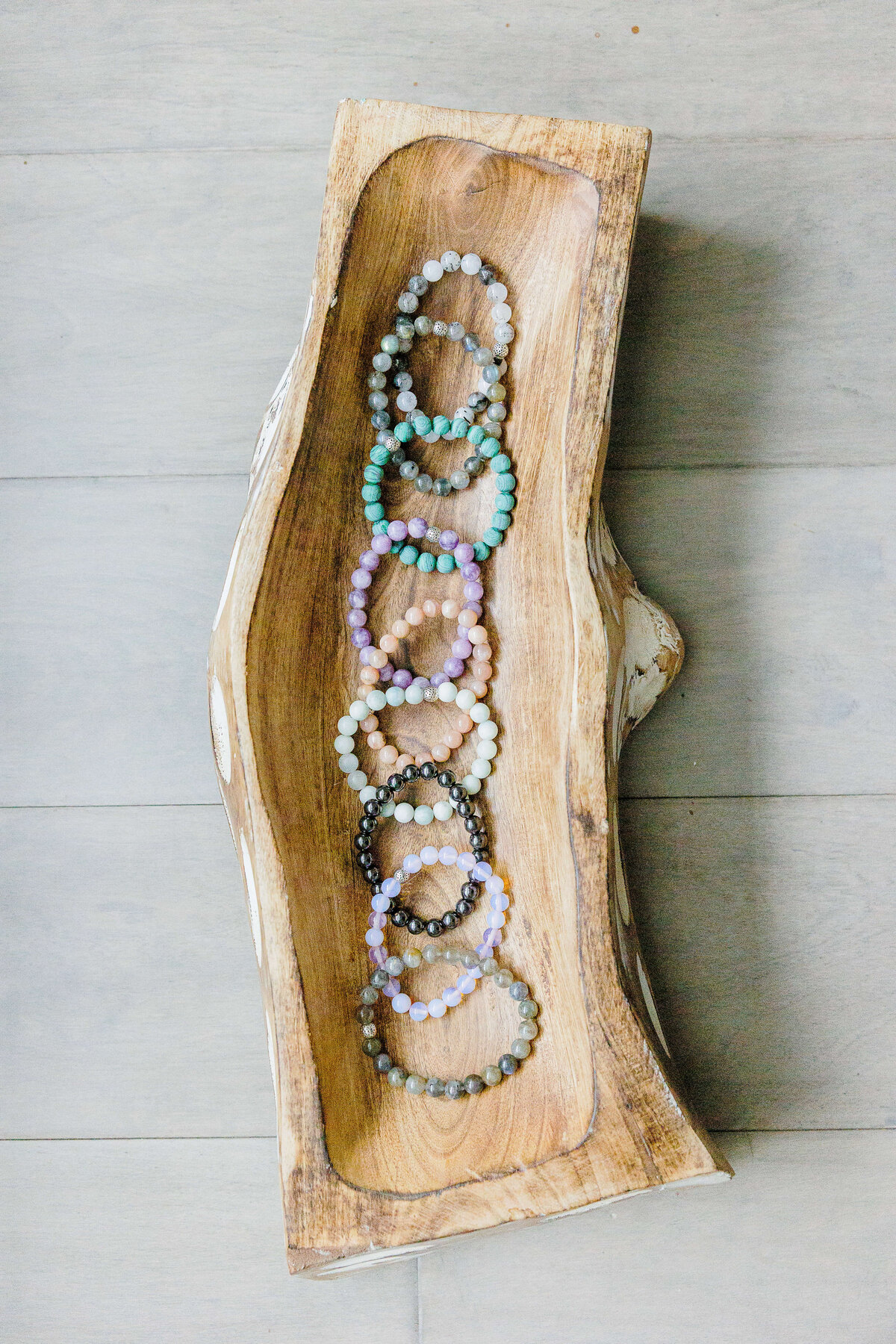 Bracelets in wooden display
