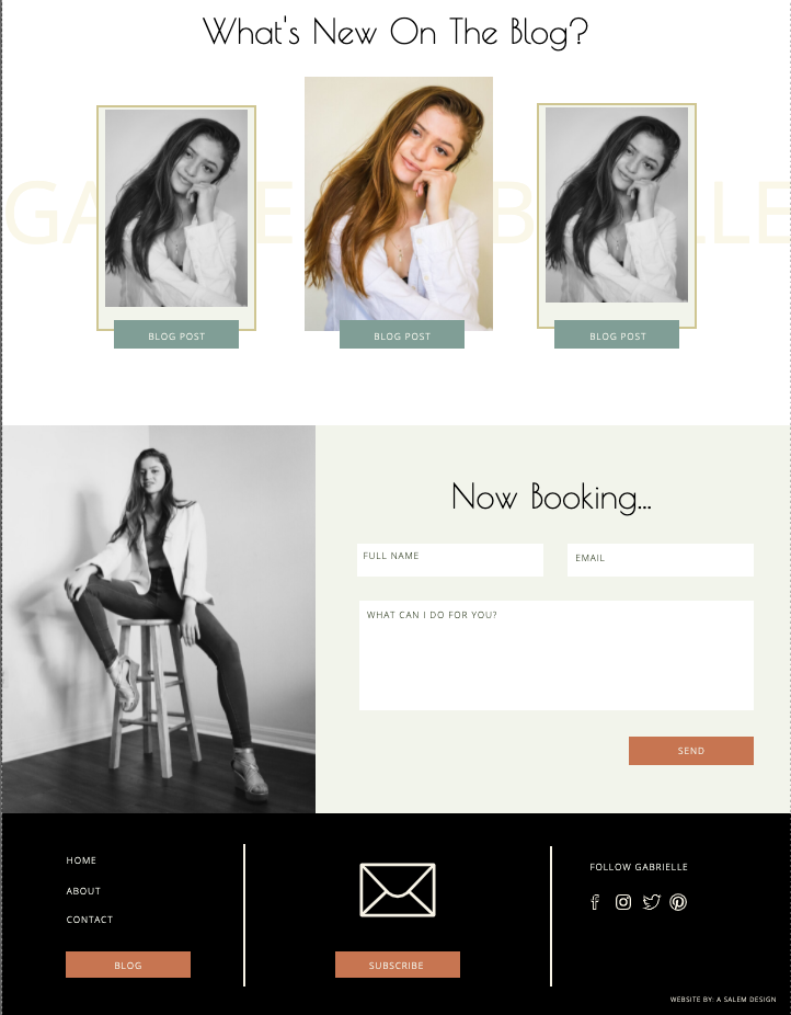 home page, blog and booking, modeling website template
