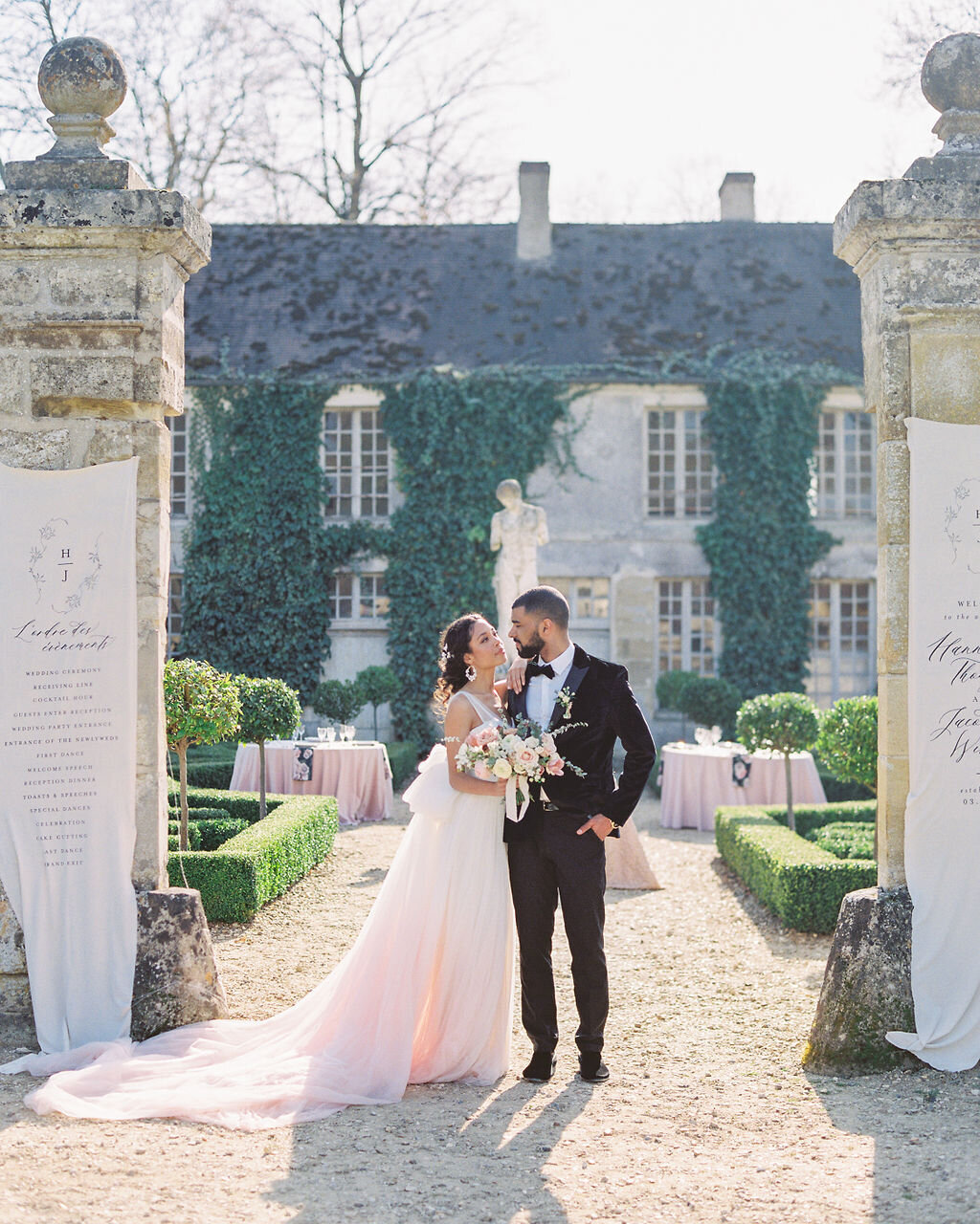 French chateau fairytale wedding in blush with a marchesa ombre bridal gown - Veronique Lorre luxury florist - Katie Trauffer Photography4