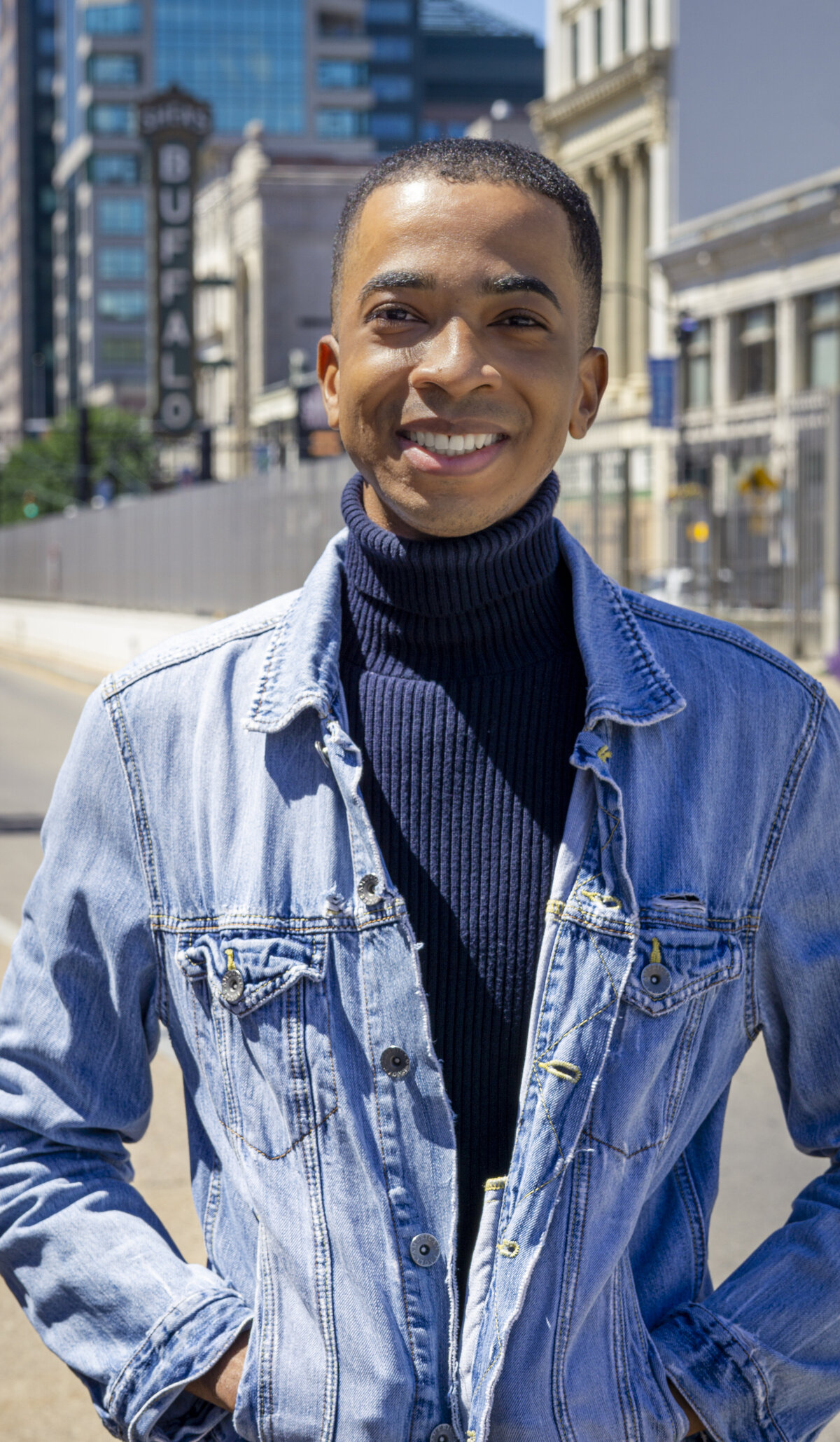 Headshot of a journalist downtown