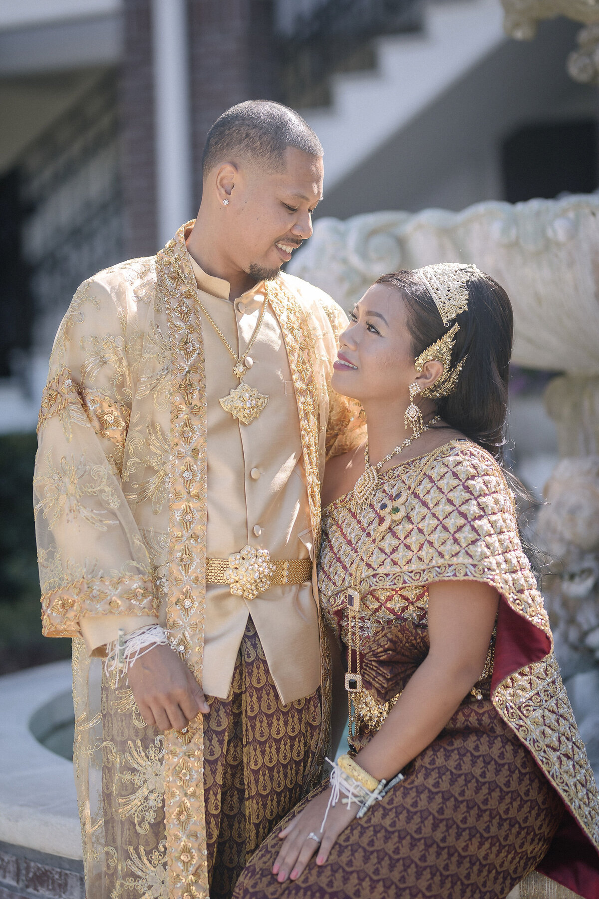 Bride and Groom in Traditional Cambodian Wedding Ceremony Outfits | Khmer Wedding Photography, Phavy Photography