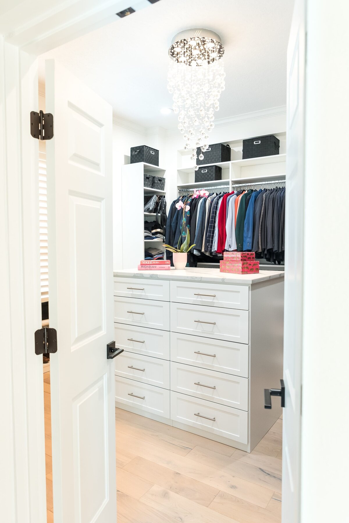 dewine design orlando interior designer modern lakehouse walkin closet with center island