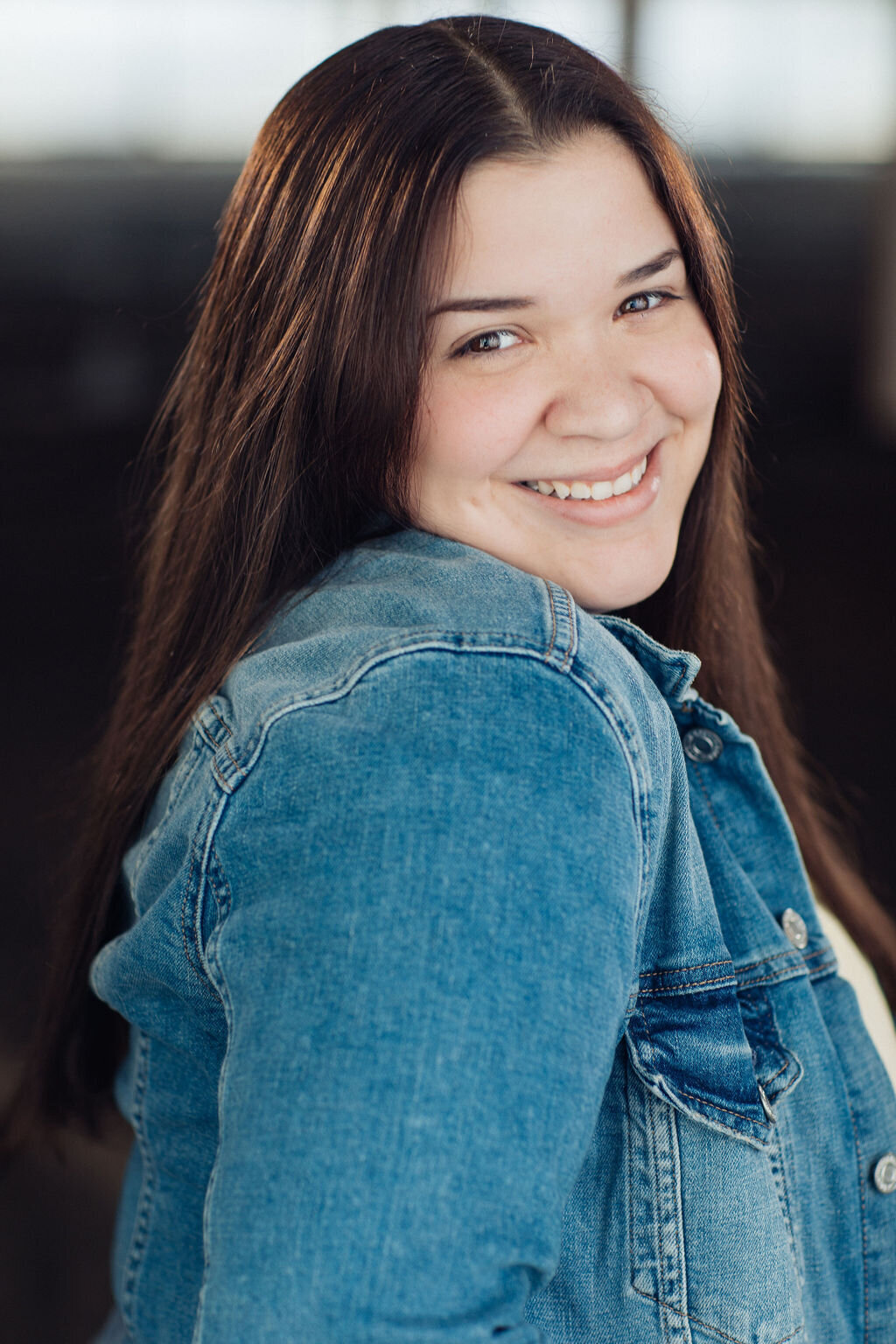 Headshot Photograph Of Young Woman In Blue Denim Jacket Los Angeles
