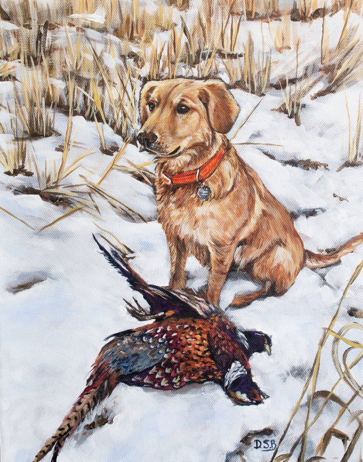 A painting of a retriever dog