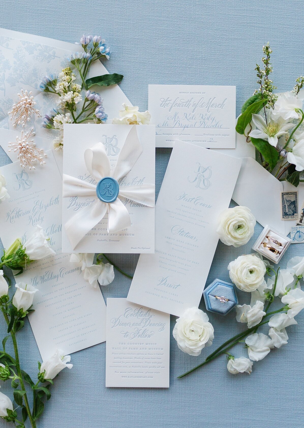 dusty blue hydrangea wedding invitation