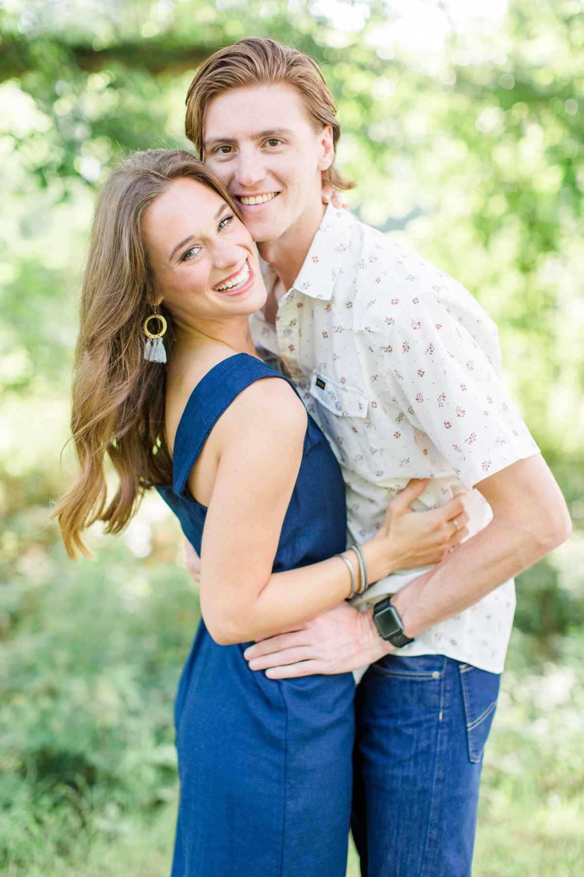 Engagement photo of couple embracing