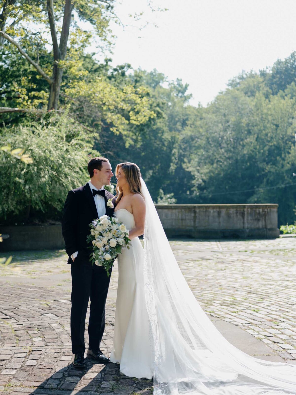 Bride and groom at Italian Cultural Gardens in Cleveland