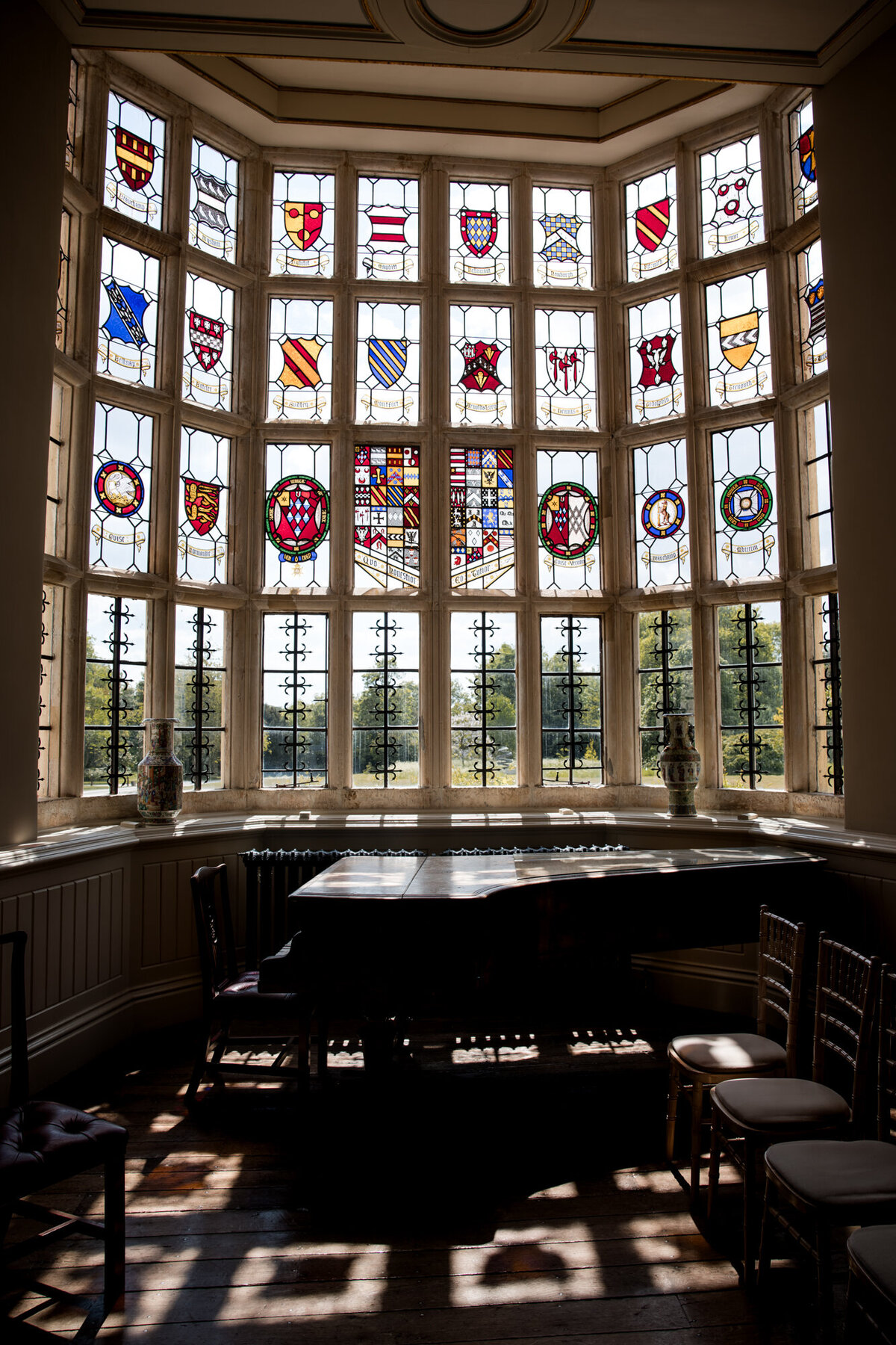 Vitrail de la salle des mariages au Elmore Court Gloucestershire Angleterre