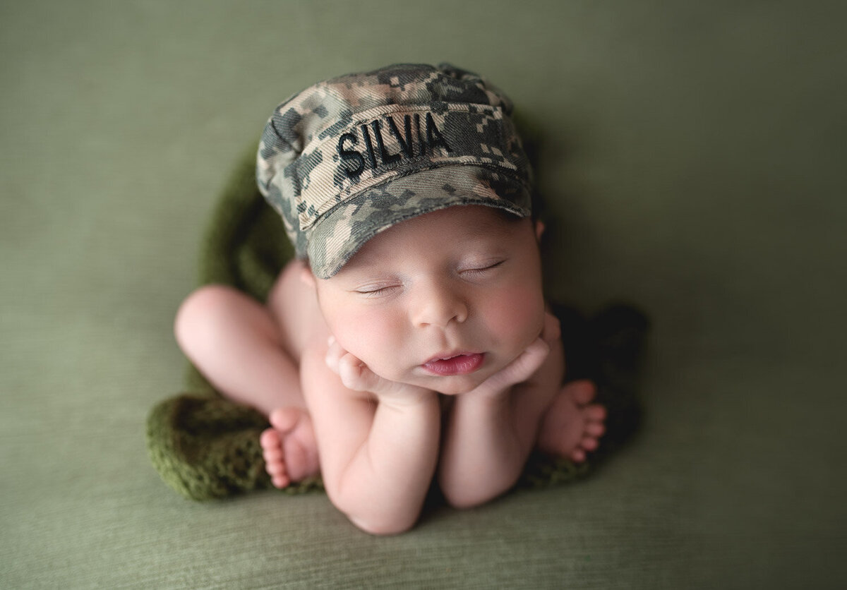 Army newborn froggy pose   | CT Newborn photographer ELizabeth Frederick Photography